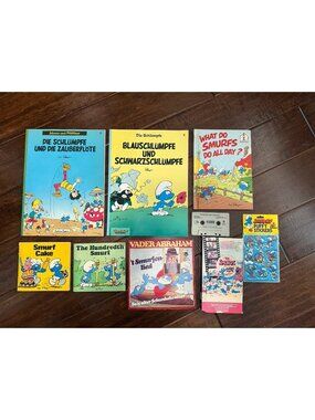 Vintage Smurf Lot 1979 Rare German Comic Book VHS Magic Flute Vader Abraham ++
